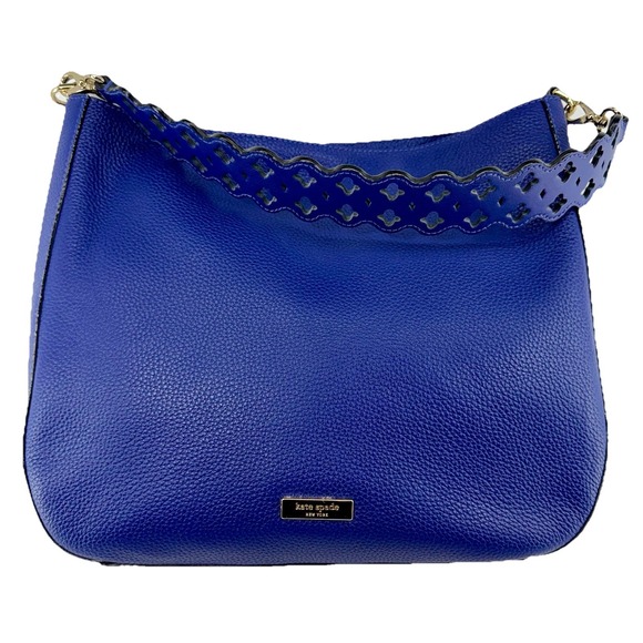 Kate Spade Marcus Street Hobo Asilah Blue Pebbled Leather Cutout Strap Rare NEW - Picture 5 of 16